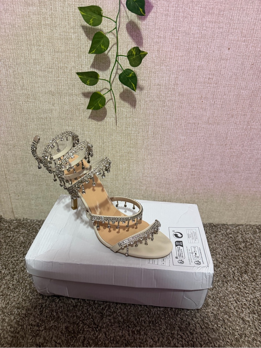 Embellished Ivory Strappy Heel Sandals - Elegant Women's Dress Shoes